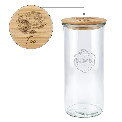 Bild Holzdeckelset "Tee" mit WECK Sturzglas 1500ml