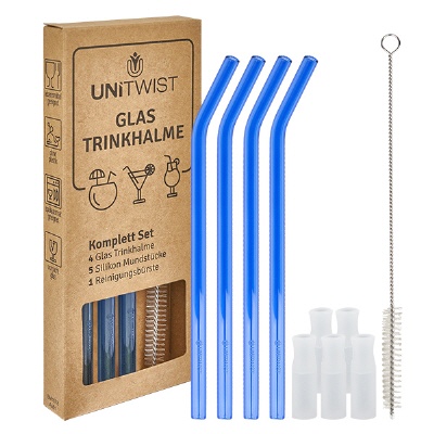 Bild Glas Trinkhalm Set blau mit Softtips UNiTWIST