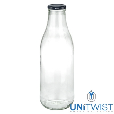 Bild 1000ml Glasflasche + BioSeal Deckel schwarz UNiTWIST